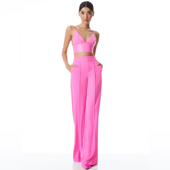 Alice + Olivia Dylan High-Waist Wide-Leg Pink Trousers - Picture 2 of 9